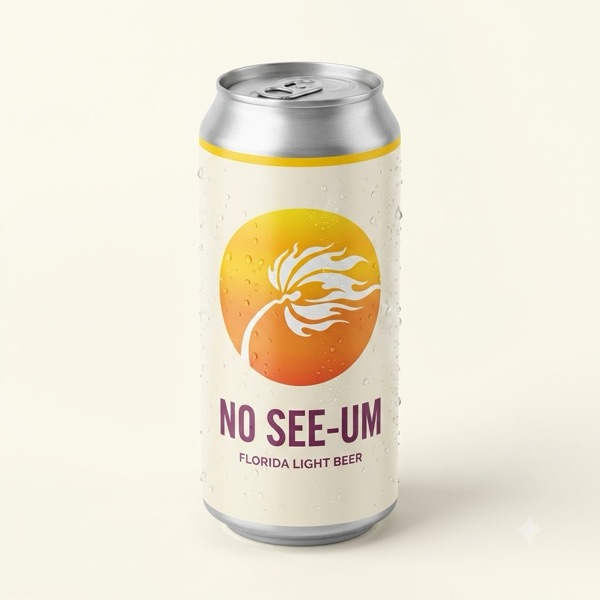 No See-Um can — cream label with sunset palm-flame logo, Florida Light Beer